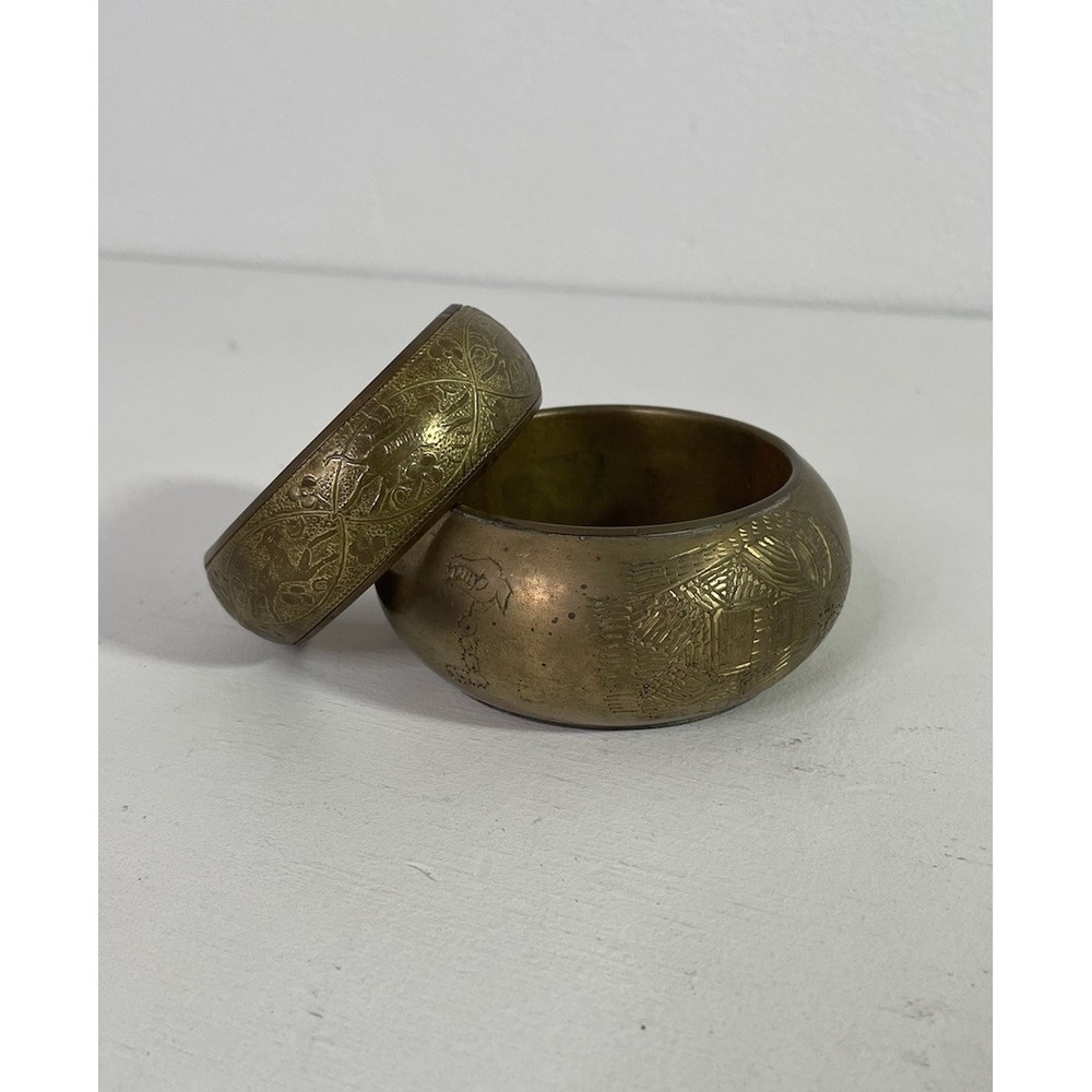 Vintage Bohemian Brass Bangle Set Engraved Floral Chunky Bracelets